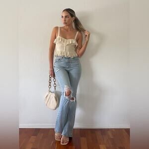 Daze denim go-getter light wash distressed flare jeans SZ 25/0